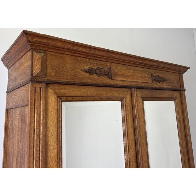 French Two-Door Wardrobe in Oak with Mirror For Sale - Image 5 of 18