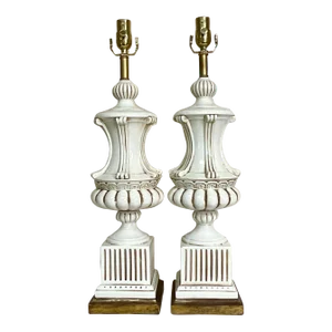 Vintage Italian Glazed Ceramic Urn Lamps - a Pair