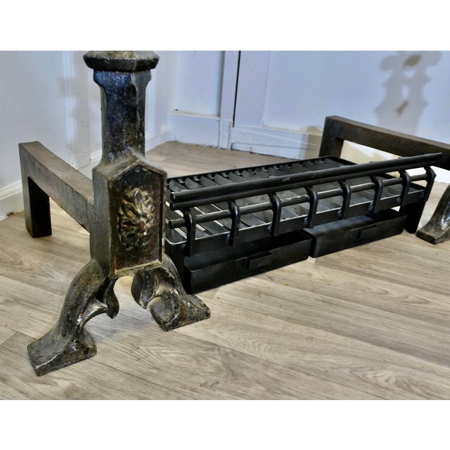 Large 19th Century Inglenook Andirons and Grate, Set of 3 For Sale - Image 10 of 10