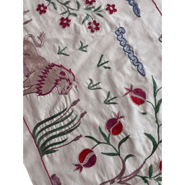 Lion Suzani Wall Hanging, Red Pomegranate For Sale In New York - Image 6 of 6