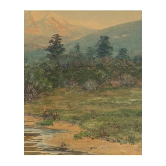 Cornflower Blue Antique Impressionist Painting "Spanish Peaks" Colorado Mountain Landscape Charles Partridge Adams 1900 For Sale - Image 8 of 9
