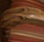 Early 20th Century Taffeta & Silk Striped Carved Details Arm Chair For Sale - Image 5 of 7