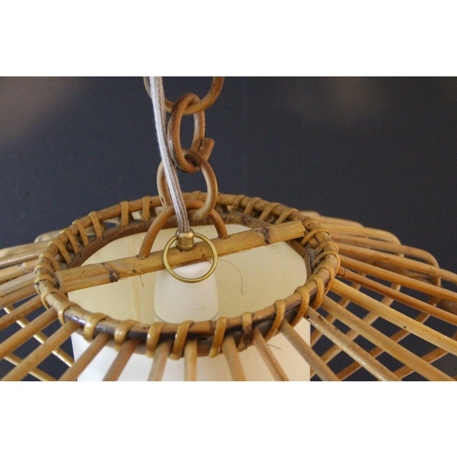 Flying Saucer Bamboo Pendant Light from Louis Sognot, 1950, Set of 2 For Sale - Image 6 of 18