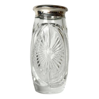 Antique German Hand-Cut Crystal Vase with 800 Silver Rim, 1900 For Sale