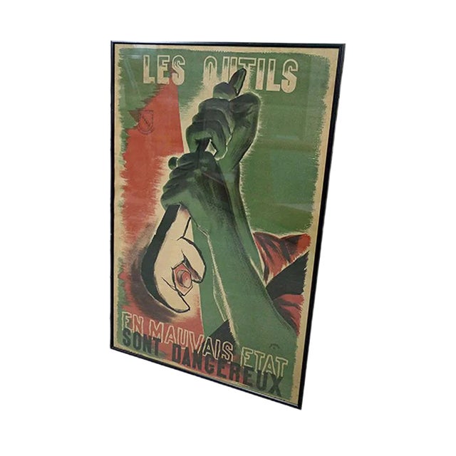 Vintage Framed Poster from l'Organisme Professionnel de Sécurité du Bâtiment et des Travaux Publics, 1940s For Sale