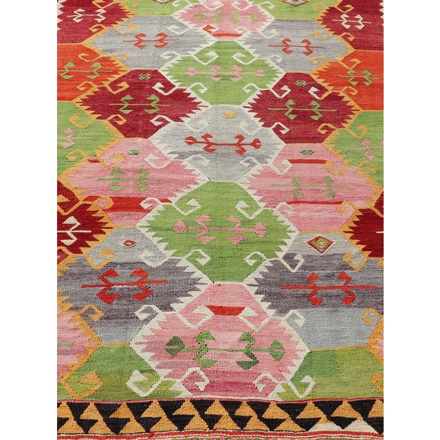 Unique Geometric diamond vintage Turkish Kilim rug, bright and colorful, Keivan Woven Arts / rug TU-NED-1014, country of...