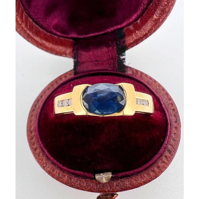 Metal Vintage Solitaire Gold Sapphire and Diamonds Circa 1970, Size 6.5 For Sale - Image 7 of 7