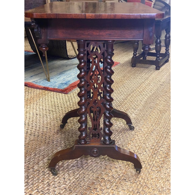 English Antique Circa 1850 Rosewood English Barley Twist Stretchered Side Table with Drawer For Sale - Image 3 of 13