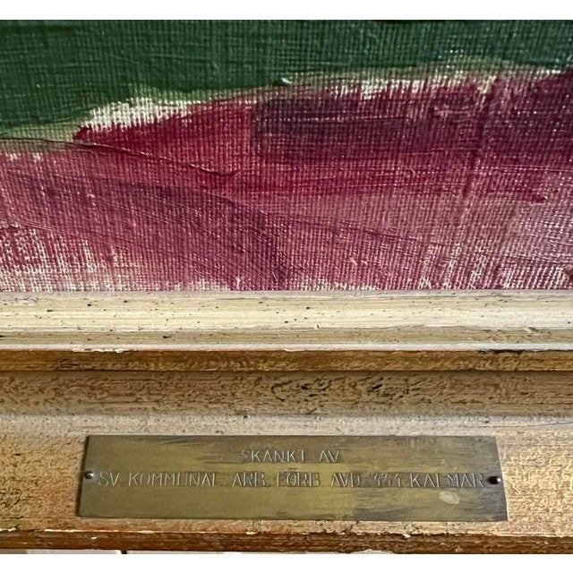 Mid-Century Modern 1950s Mid- Century Modern Swedish Oil Painting - The Yield by Gillis Magnusson For Sale - Image 3 of 3