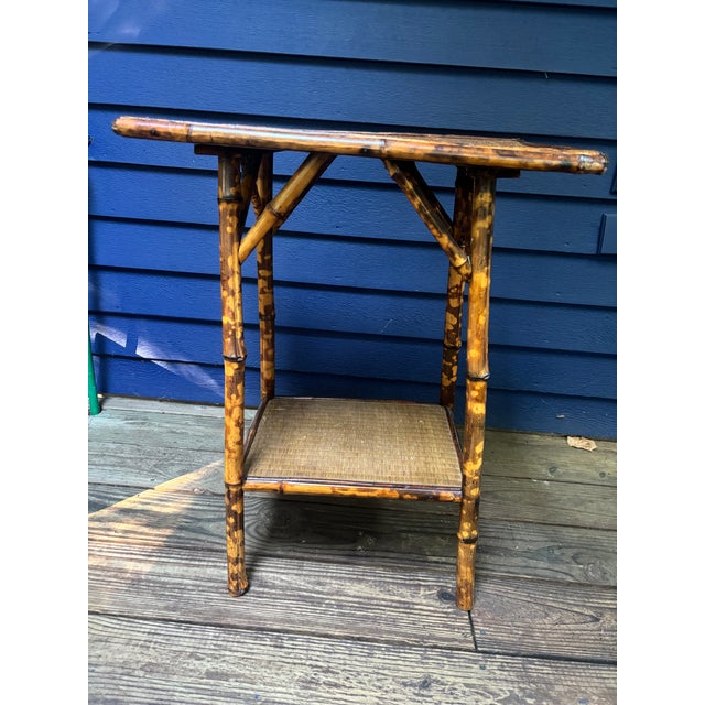 Brown Burnt Bamboo Two-Tier Side Table, 19th Century For Sale - Image 8 of 12