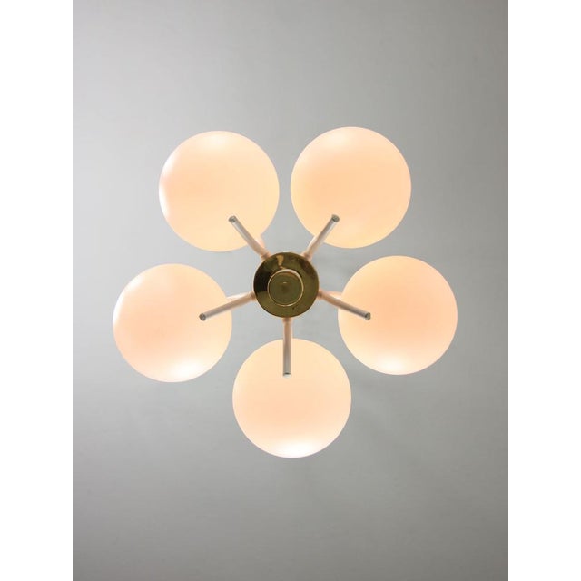 Mid-Century Modern Italian Brass and Opaline Chandelier For Sale - Image 4 of 18