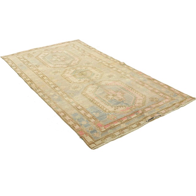 Traditional Mid 20th Century Washed Out Vintage Caucasian Rug For Sale - Image 3 of 7