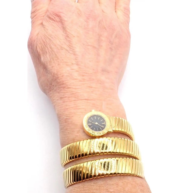 1990s Bulgari Tubogas Serpent Snake Yellow Gold Bracelet Wristwatch For Sale - Image 9 of 10