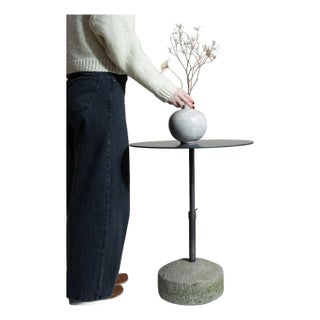 21st Century Poland Deep Charcoal Grey Round Stone-Base Side Table For Sale