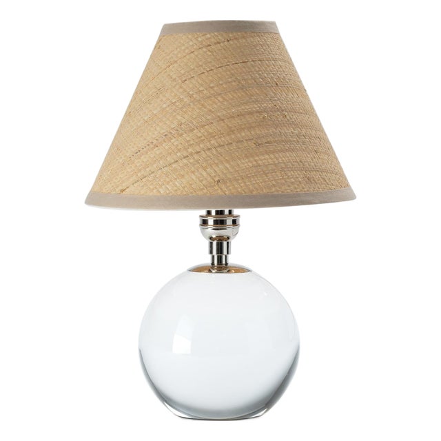 Giorgio Crystal Mini Lamp, Polished Nickel with Rattan Shade For Sale