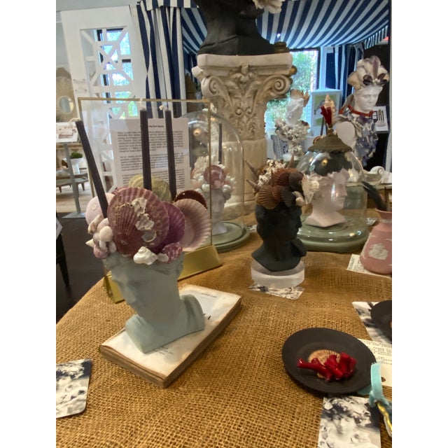 Shell Encrusted Bust in Farrow & Ball Hopper Head For Sale - Image 12 of 12