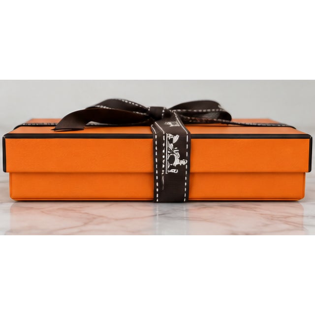 Early 21st Century Set of 3 Hermès Paris Orange Presentation Boxes With Herringbone Dust Bags & Ribbon For Sale - Image 5 of 7