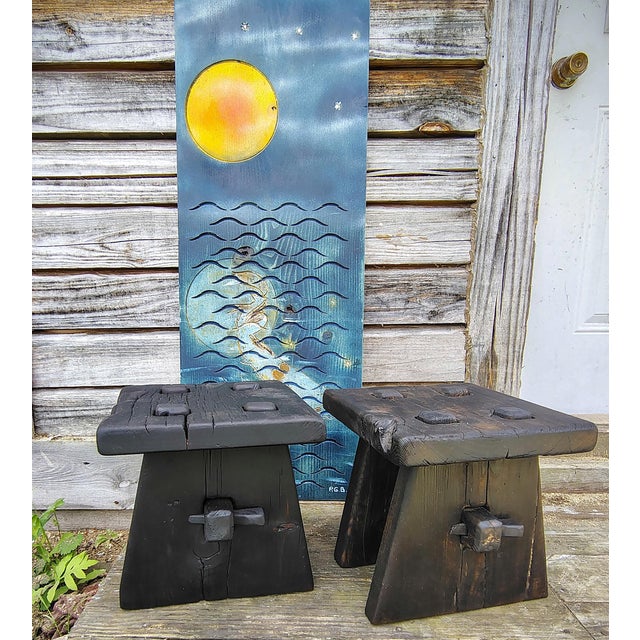 Yakisugi -Shou Sugi Ban Charred Barnwood Stool, Reclaimed Accent Table, Wabi Sabi Plant Stand For Sale In Buffalo - Image 6 of 6