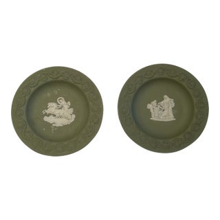 Green Wedgwood Jasperware Trinket Dishes - A Pair For Sale