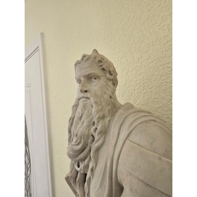 Grand 70" Vintage Solid Cast Stone "Moses" Statue With 360° Swivel Pedestal For Sale - Image 9 of 10