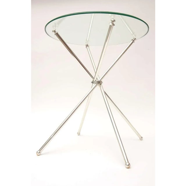 1960s Vintage Silver-Plate Tripod and Glass Folding Side or Drink Tables 1960's For Sale - Image 5 of 10
