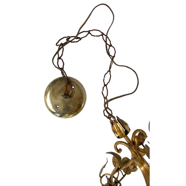 Early 20th Century Antique Italian Tole Gold Painted Chandelier For Sale - Image 5 of 12