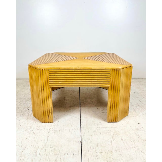 Vintage Split Reed Rattan Square Coffee Table For Sale - Image 4 of 9