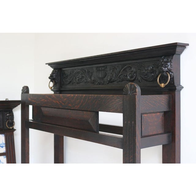 Exquisite High quality luxurious Dutch Renaissance Revival Hallway set consisting of a Coat Rack & Umbrella Stand. Both...