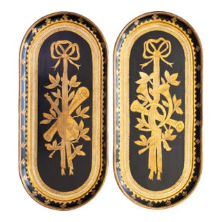 Large Vintage Neoclassical Style Italian Florentine Giltwood Oblong Wall Trays - A Pair For Sale