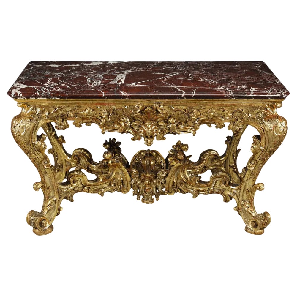 Large Rectangular Console in Richly Carved and Gilded Wood, 1750 | Chairish