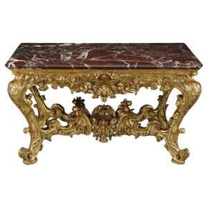Large Rectangular Console in Richly Carved and Gilded Wood, 1750