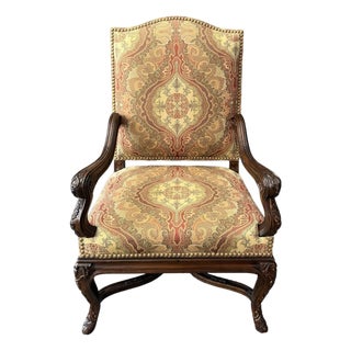 Late 20th Century Traditional High-Back Upholstered Arm Chair For Sale