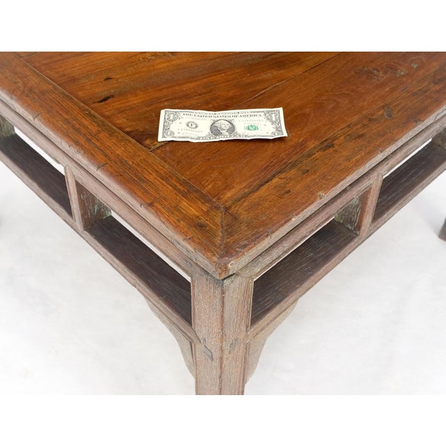 Chippendale Square Solid Teak Chinese 19th Century Occasional Coffee Lamp Side Table Patina For Sale - Image 3 of 11