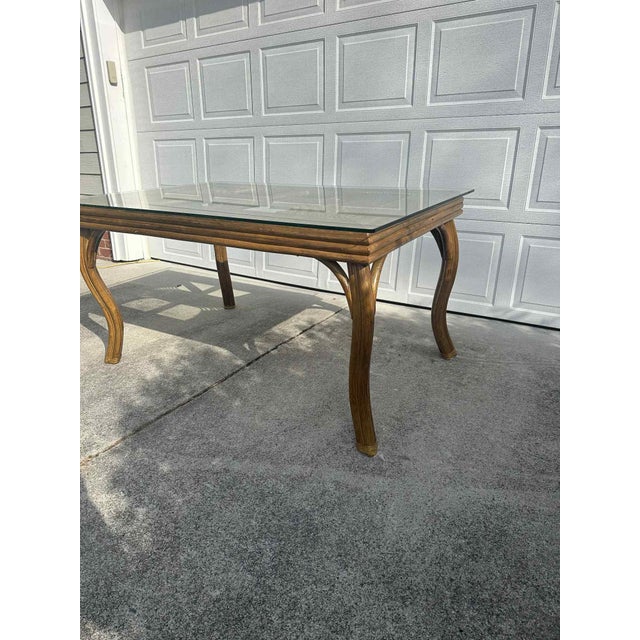 Vintage Wicker & Rattan Dining Set With Glass Top Table and 6 Upholstered Cane Chairs For Sale - Image 4 of 13