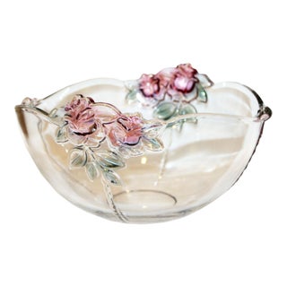 Vintage Late 20th Century Mikasa Crystal Dusty Rose Raised Glass Serving Bowl For Sale