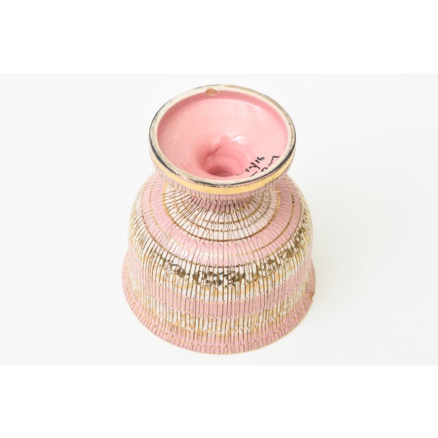 Vintage Aldo Londi for Bitossi Ceramic Seta Pedestal Bowl Pink, Brown, Gold Off White Yellow Hallmarked For Sale - Image 9 of 11