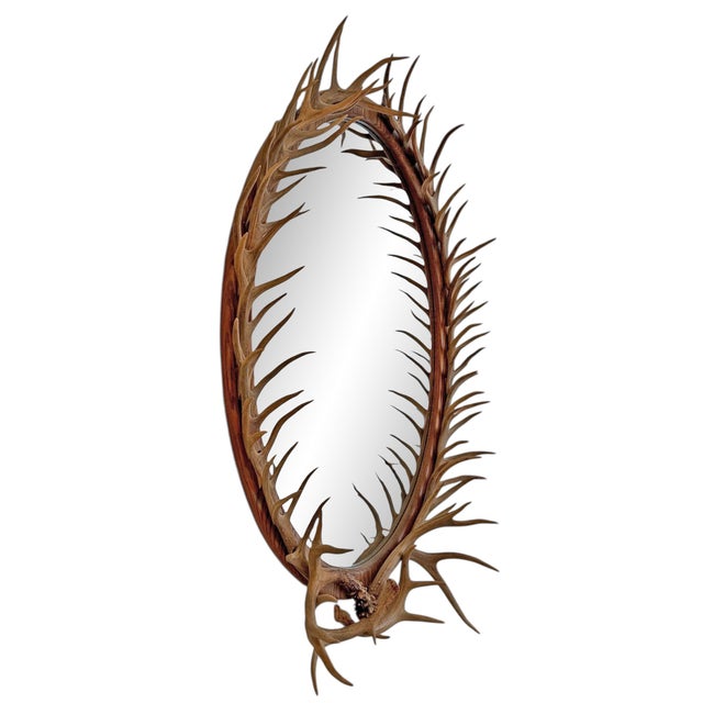 Cabin Whitetail Deer Antler Framed Mirror For Sale - Image 3 of 11