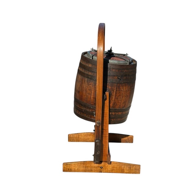 Antique Oaken Barrel Butter Churn on Tiger Maple Frame Showroom Quality For Sale In Boston - Image 6 of 12