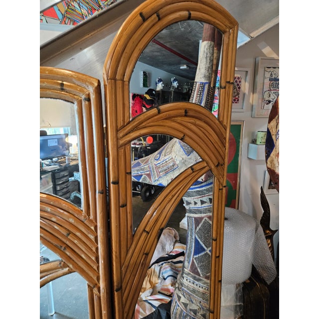 1970s 1970's Godfather Rattan Palm Leaf Folding Screen For Sale - Image 5 of 7