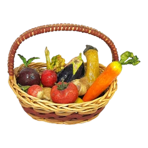 Vintage Realistic Hand Crafted Papier Mâché Vegetables in a Basket- Set of 14