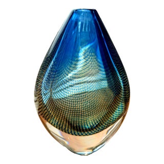 Midcentury Vintage Glass Vase Sven Palmqvist Produced by Orrefors in Sweden Signed For Sale