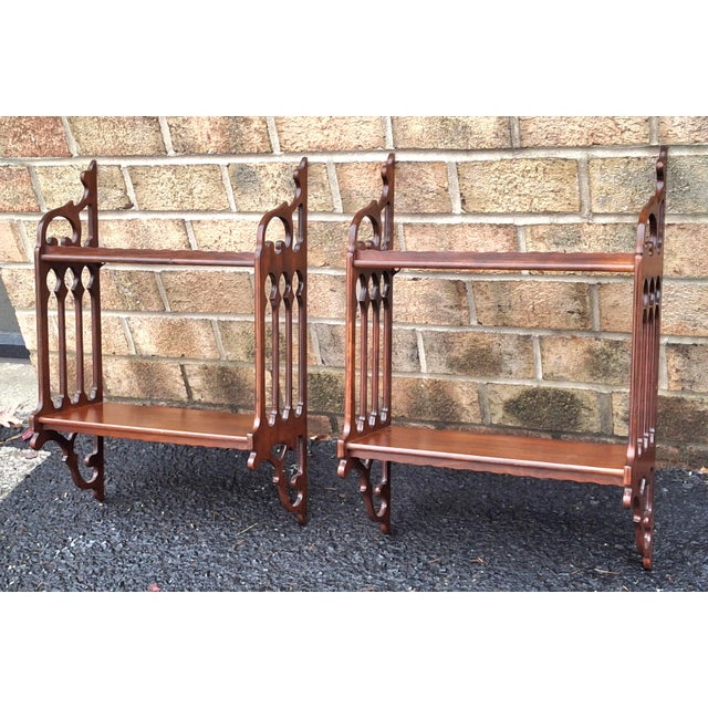 Pair of Mid 20th Century Chinese Chippendale Style Mahogany Wall Shelves For Sale - Image 4 of 12