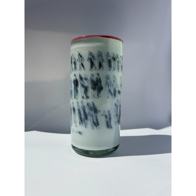 Unique Art Glass Vase With Graal Technique Drawings and Pink Rim For Sale - Image 10 of 14
