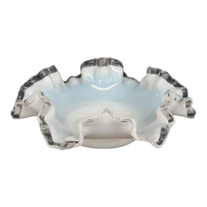 Fenton Silver Crest White Opalescent Glass Bonbon Candy Dish