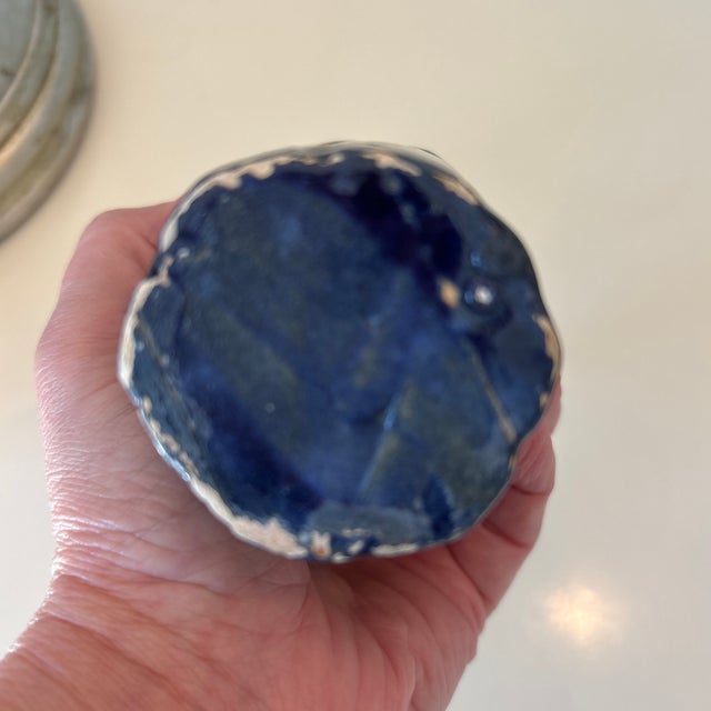 Ink Blue Beautiful Ink Blue and Orange Brush McCoy Vase in Excellent Vintage Condition For Sale - Image 8 of 9