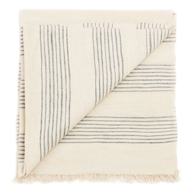 Silica Chalk Off White and Gray Stripes Pattern Soft Handwoven Merino Throw For Sale