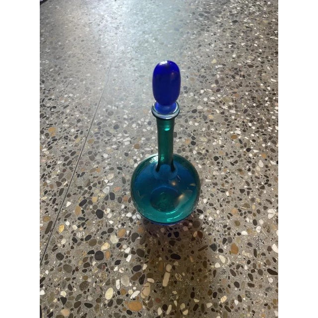 Venini Murano Morandiana Blue and Green Vase Bottle by Gio Ponti for Venini For Sale - Image 4 of 8
