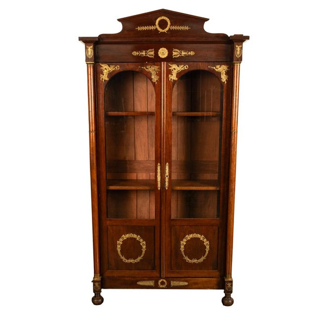 Antique French Empire Mahogany Ormolu Bookcase Bibliotheque Display Cabinet 1810 For Sale - Image 9 of 16