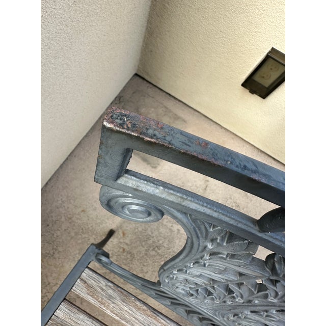 1930s Pair of Neoclassical Lyre Back Cast Iron Lyre Back With Weathered Wood Seats For Sale - Image 15 of 18