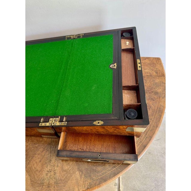 Antique Victorian Burr Walnut Brass Bounded Writing Box, 1860 For Sale - Image 4 of 7